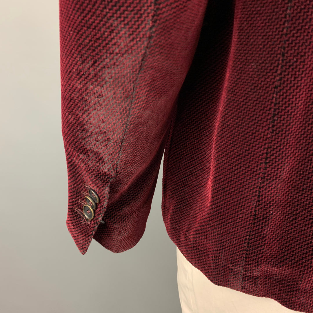 GIORGIO ARMANI Ginza Size 44 Burgundy & Black Houndstooth Peak Lapel Sport Coat