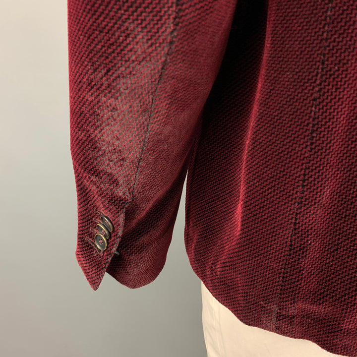 GIORGIO ARMANI Ginza Size 44 Burgundy & Black Houndstooth Peak Lapel Sport Coat