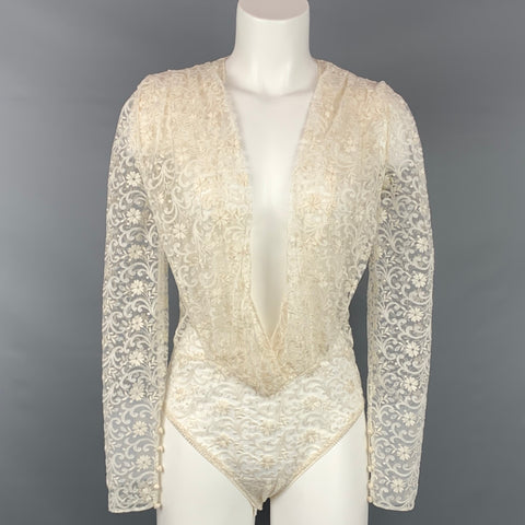 SAINT LAURENT Taille S Robe body en dentelle crème