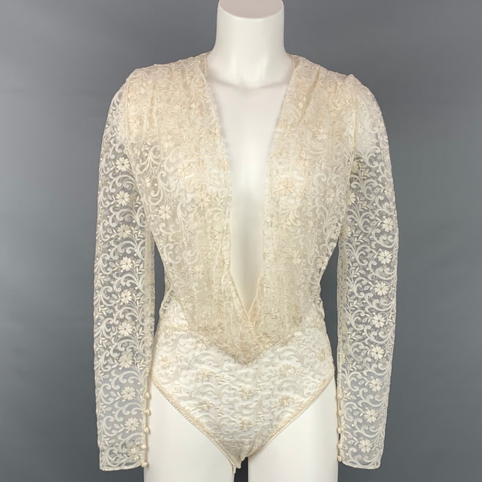 SAINT LAURENT Size S Cream Lace Bodysuit Dress Top