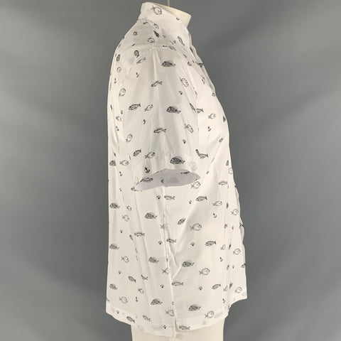 PAUL SMITH Size L White & Black Embroidery Cotton &  Polyester Short Sleeve Shirt