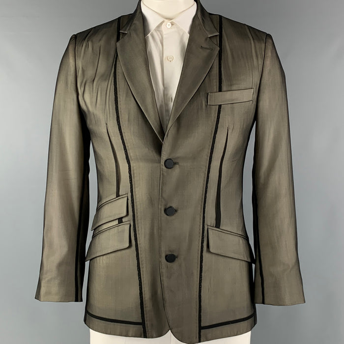 JOHN GALLIANO Size 42 Beige Black Silk 3 Button Sport Coat