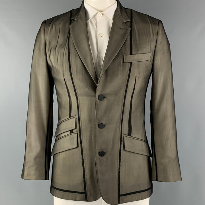 JOHN GALLIANO Size 42 Beige Black Silk 3 Button Sport Coat