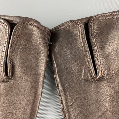 MADOVA Size S Brown Leather Whipstitch Trim Gloves