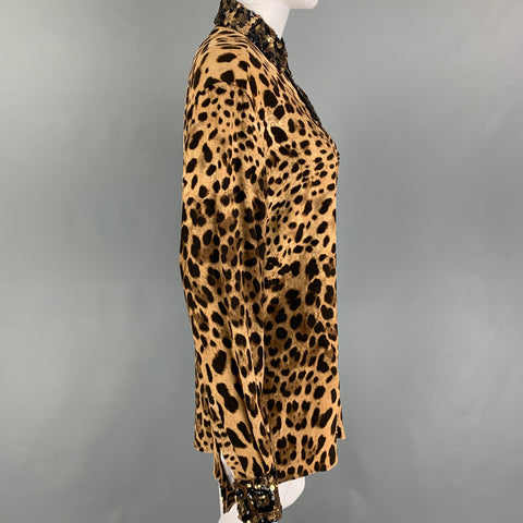 DOLCE & GABBANA Size S Tan Brown Viscose Blend Animal Print Hidden Placket Shirt