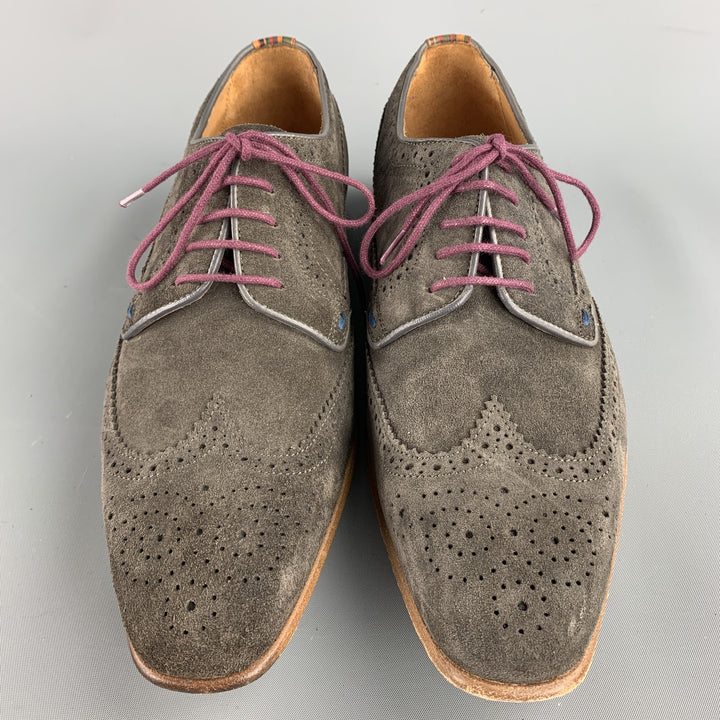 PAUL SMITH Zapatos con cordones y punta de ala de ante perforado color topo Talla 9