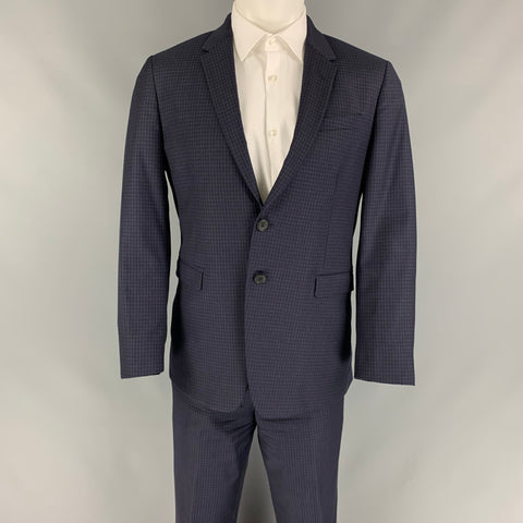 PAUL SMITH Talla 40 Traje regular de solapa de muesca de lana a cuadros azul marino y negro