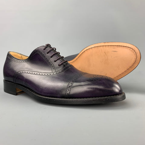 PAUL SMITH Size 9 Purple Perforated Leather Cap Toe Lace Up Shoes