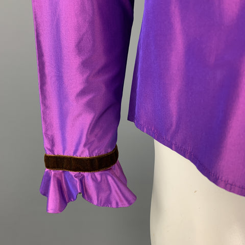 ETRO Size 4 Purple & Brown Silk Taffeta Blouse