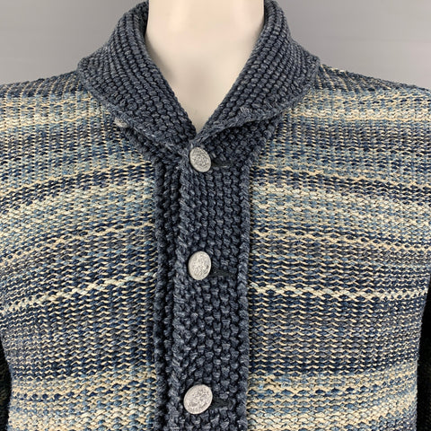 RRL by RALPH LAUREN Size L Blue Grey Knit Cotton Linen Nautical Cardigan