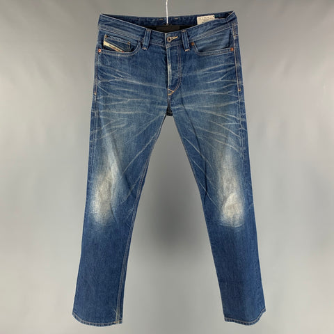 DIESEL Size 30 Blue Washed Cotton Button Fly Jeans