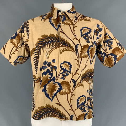 45rpm Size L Brown & Navy Print Cotton Pop-Over Short Sleeve Shirt
