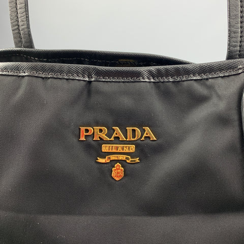 PRADA Black Nylon Leather Trim Tote Handbag