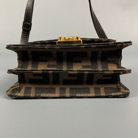 FENDI Brown & Tan Monogram Canvas Cross Body Mini Handbag