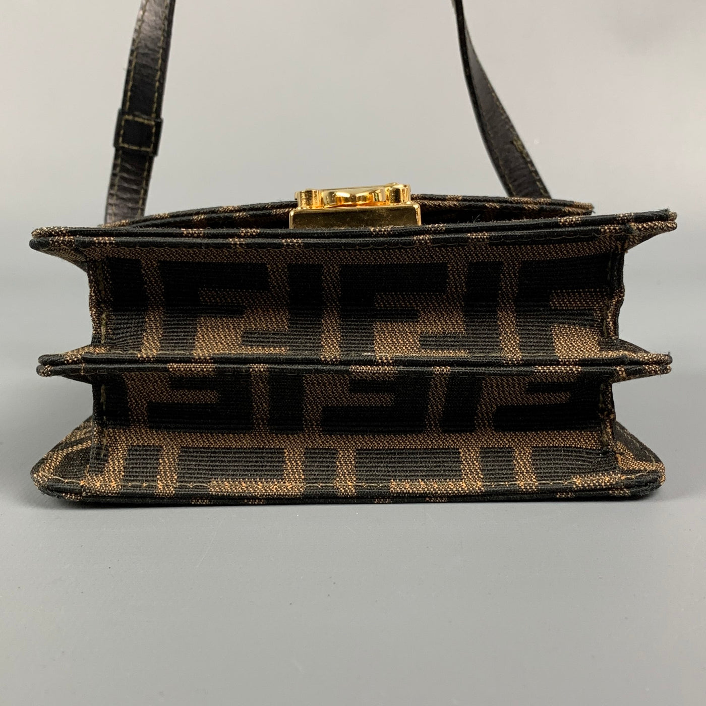 FENDI Brown & Tan Monogram Canvas Cross Body Mini Handbag
