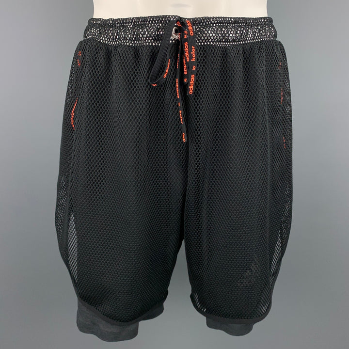 ADIDAS by KOLOR Black & Silver Mesh Polyester Elastic Waistband Shorts