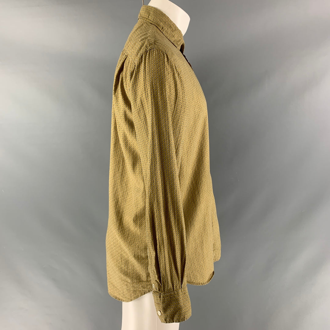 HARTFORD Size L Mustard Navy Print Cotton Button Down Long Sleeve Shirt