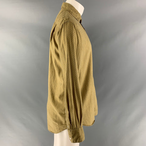 HARTFORD Size L Mustard Navy Print Cotton Button Down Long Sleeve Shirt