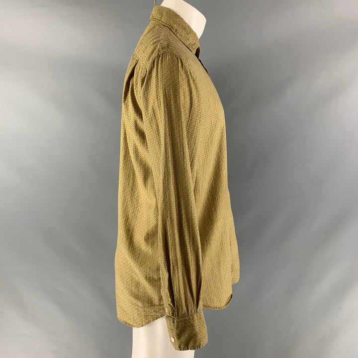 HARTFORD Size L Mustard Navy Print Cotton Button Down Long Sleeve Shirt