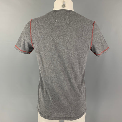 MAISON MARGIELA Size M Gray Red Contrast Stitch Cotton Crew-Neck T-shirt