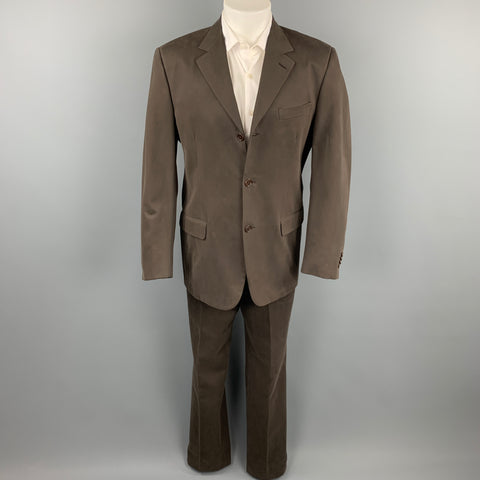 CERRUTI Size 40 Regular Brown Cotton Notch Lapel Suit