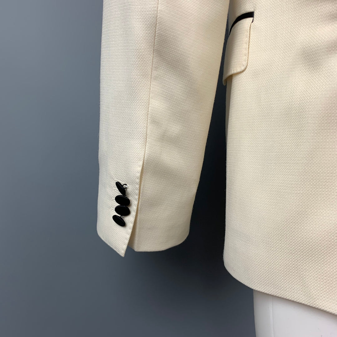 HUGO BOSS Taille 40 Manteau de sport à col châle en laine beige et noir