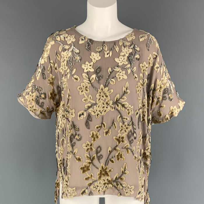 ETRO Size 8 Beige Taupe Viscose Blend Velvet Short Sleeve Dress Top