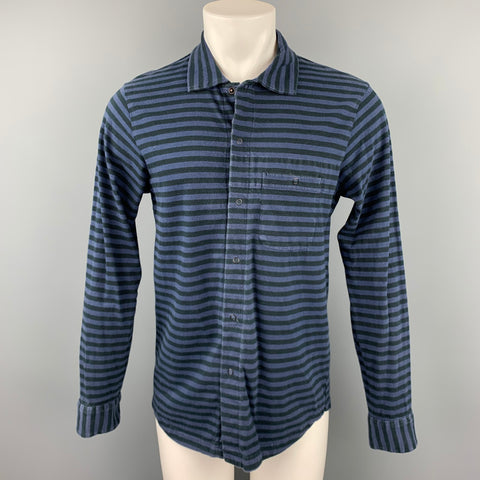 ENGINEERED GARMENTS Size M Navy & Black Stripe Cotton Long Sleeve Shirt