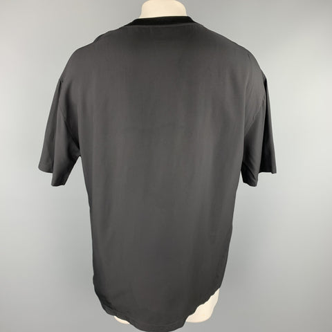 LANVIN Size M Black Viscose Blend Crew-Neck Short Sleeve Shirt
