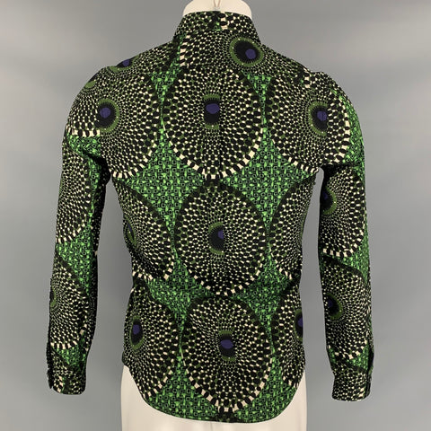BURBERRY PRORSUM Spring 2012 Size S Green & Black Print Cotton Button Up Long Sleeve Shirt
