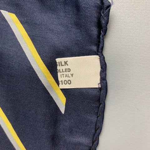 VINTAGE Navy Yellow Silk Pocket Square
