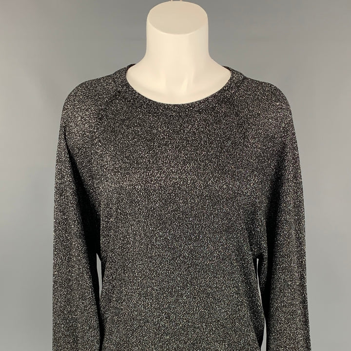 MICHAEL KORS COLLECTION Size XS Black & Silver Metallic Acetate Blend Crew-Neck Pullover