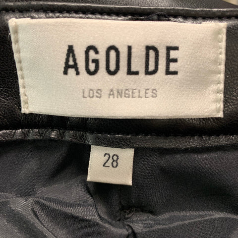 AGOLDE Size 28 Black Solid Leather Jean Cut Casual Pants