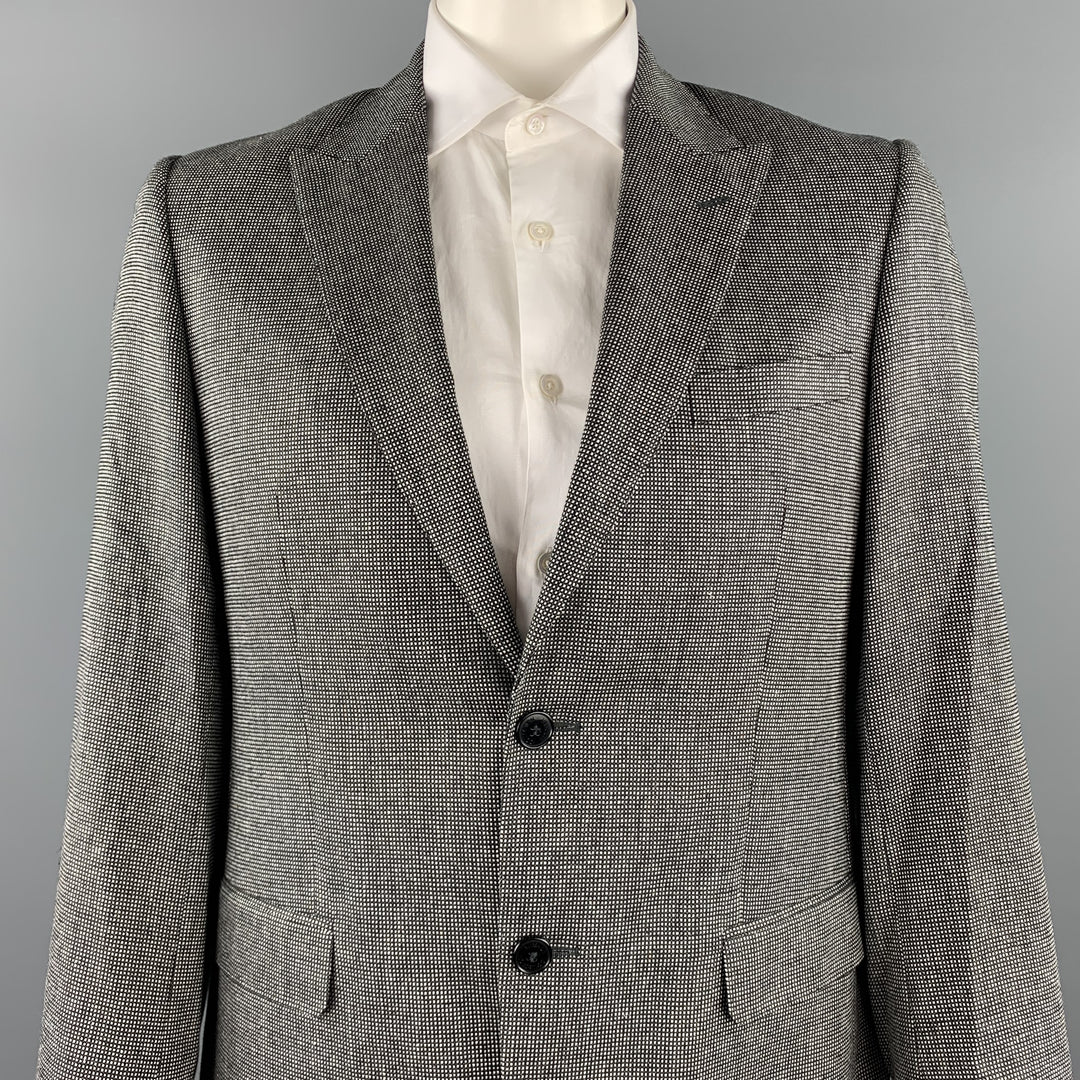 VERSACE COLLECTION Size 40 Black & White Grid Silk / Wool Sport Coat