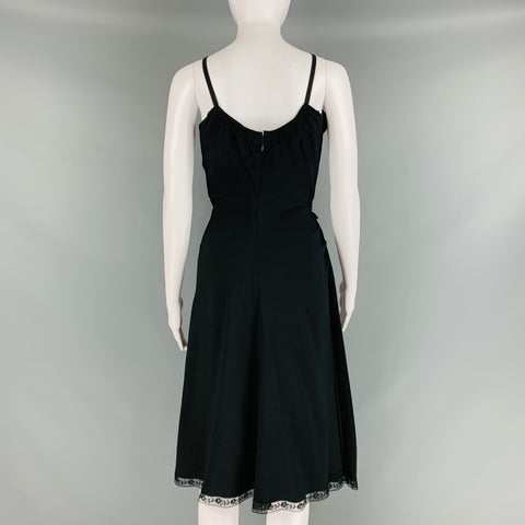 PRADA Taille 2 Robe à bretelles spaghetti froncées en viscose et acétate noir
