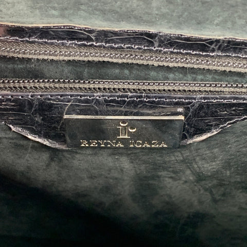 REYNA ICAZA Black Embossed Alligator Tote Handbag