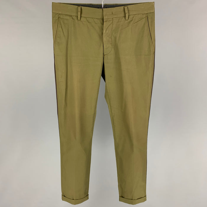 LANVIN Size 30 Olive Cotton Flat Front Casual Pants