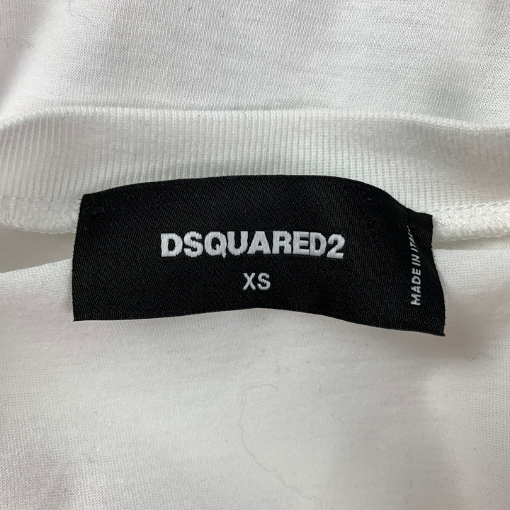 DSQUARED2 Talla XS Camiseta blanca con cuello redondo y apliques de algodón