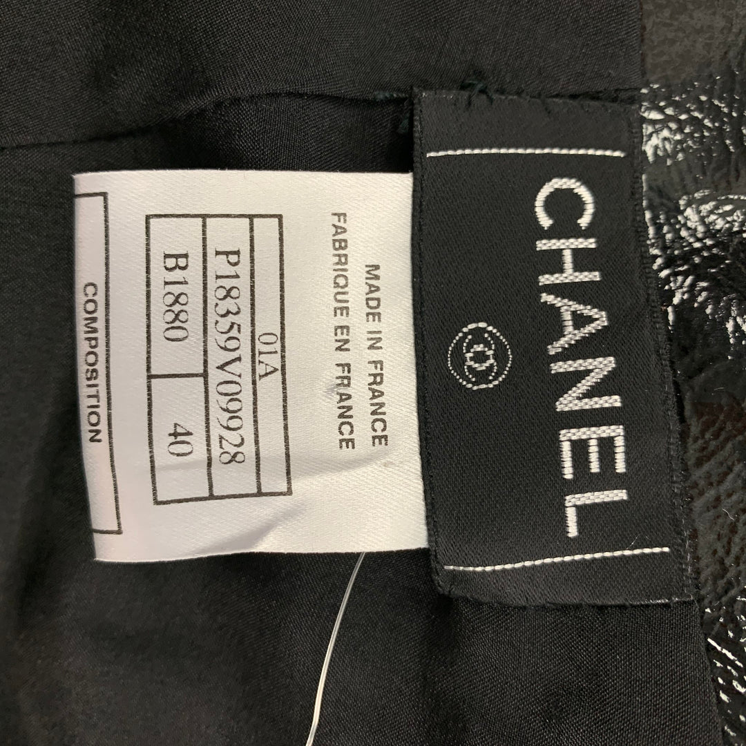 CHANEL FW 01 Size 8 Black Patent Leather Silk Belt