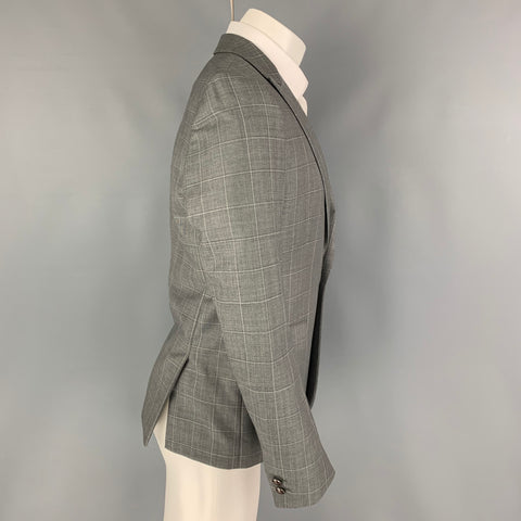 THE KOOPLES Size 36 Grey Window Pane Wool Peak Lapel Sport Coat