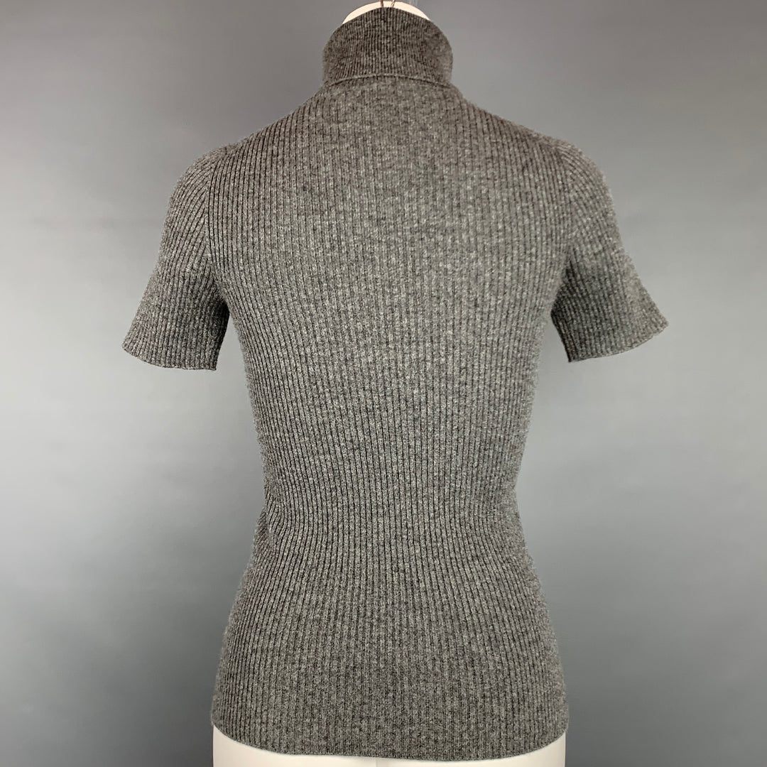 ROCHAS Size S Grey Ribbed Cashmere Turtleneck Short Sleeve Pullover