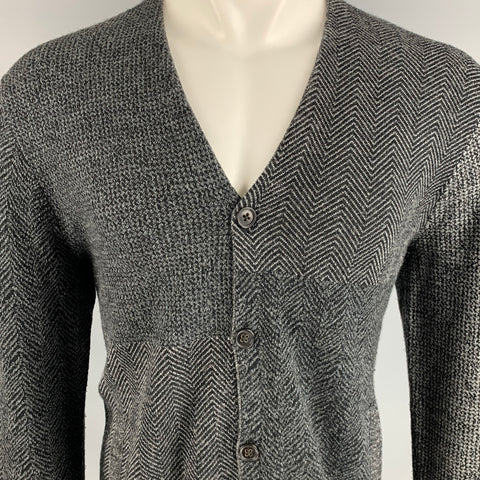JOHN VARVATOS Size M Grey Mixed Patterns Alpaca Blend V-Neck Cardigan