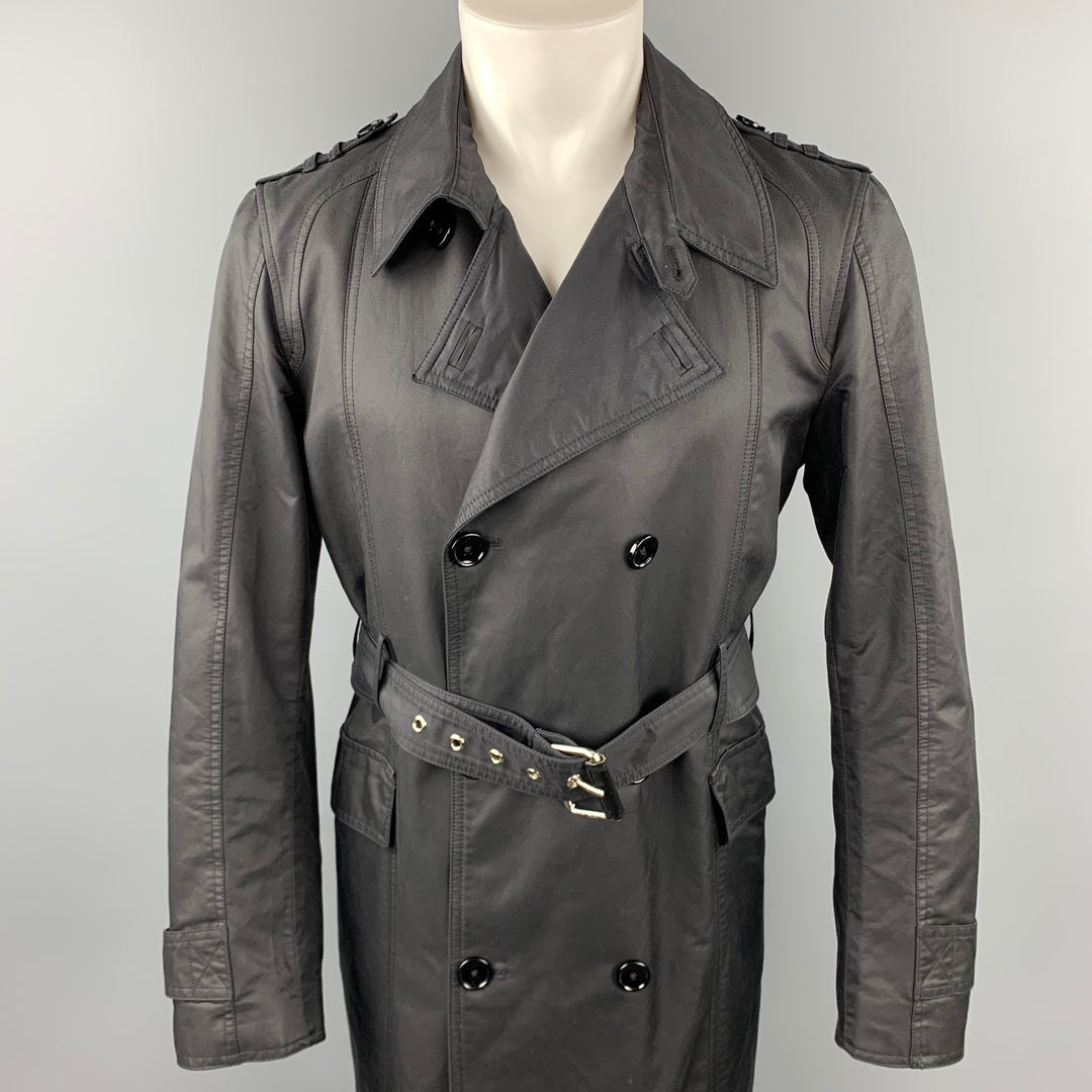 D&G by DOLCE & GABBANA Size 38 Black Cotton Blend Belted Trenchcoat