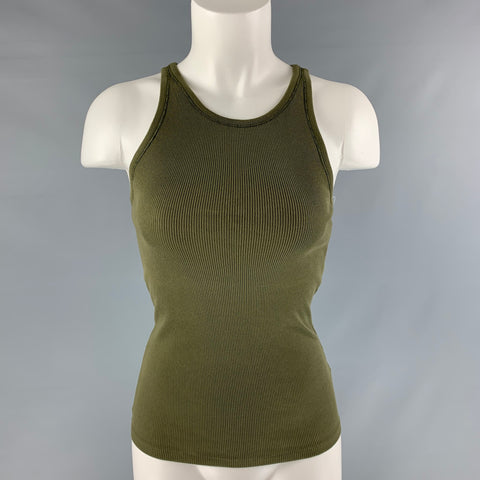 RALPH LAUREN Talla S Camiseta acanalada de algodón mercerizado verde oliva - Mujer