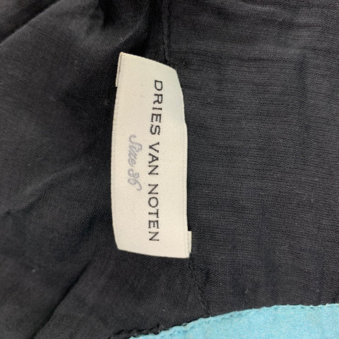 DRIES VAN NOTEN 2016 Size 4 Blue Black Beaded Silk Mock Neck Blouse