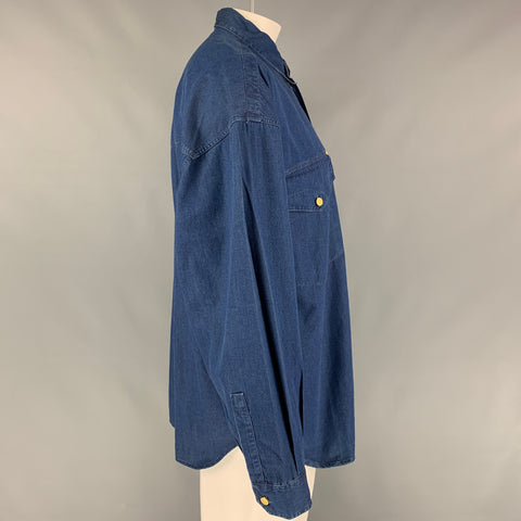 Vintage VERSACE JEANS COUTURE Size XL Indigo Cotton Oversized Long Sleeve Shirt