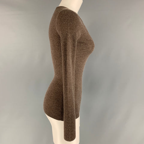 PLY CASHMERE Taille S Pull à manches longues côtelé en cachemire marron