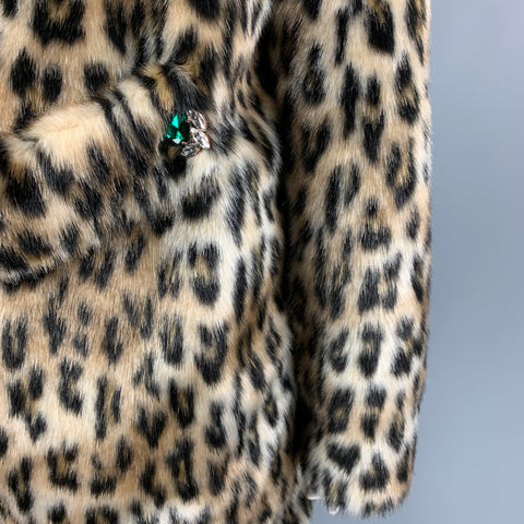 PINKO Size 10 Tan Brown Modacrylic Animal Print Faux Fur Hook & Eye Closure Coat