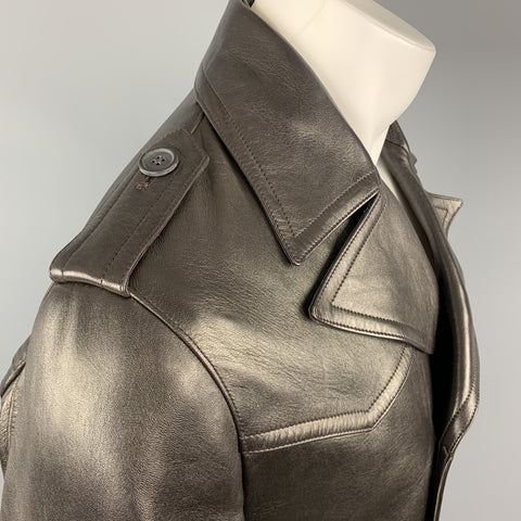 NEIL BARRETT Size M Brown Leather Double Breasted Trench Coat