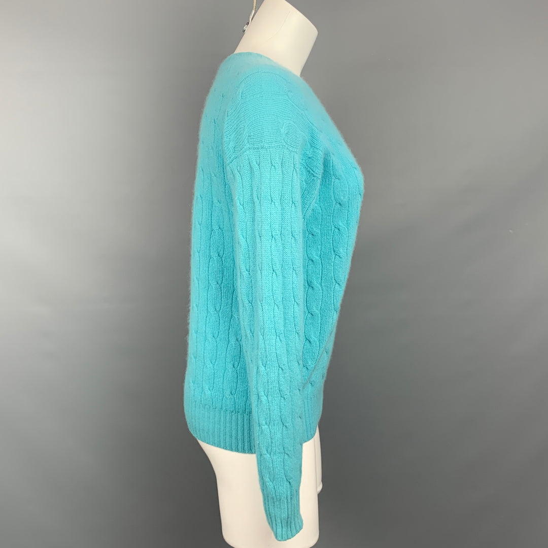 RALPH LAUREN Black Label Size S Aqua Cable Knit Cashmere Pullover